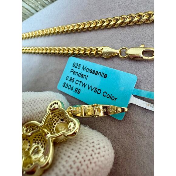 NWT Gold Vermeil Moissanite Teddy Bear on Bonus 19" Chain - Picture 3 of 6